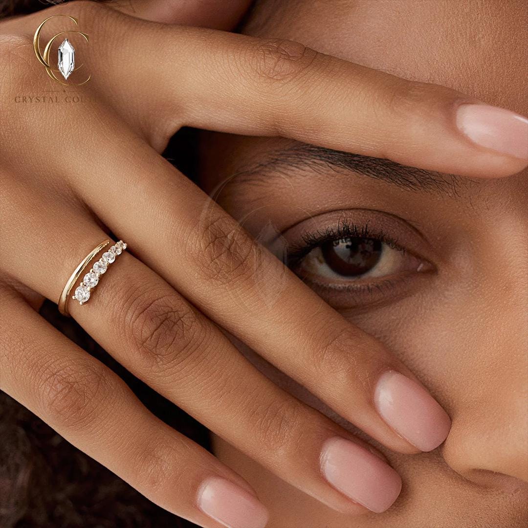 Open Bypass Ring: Lab Grown Diamond or Moissanite, Solid Gold, Sterling Silver