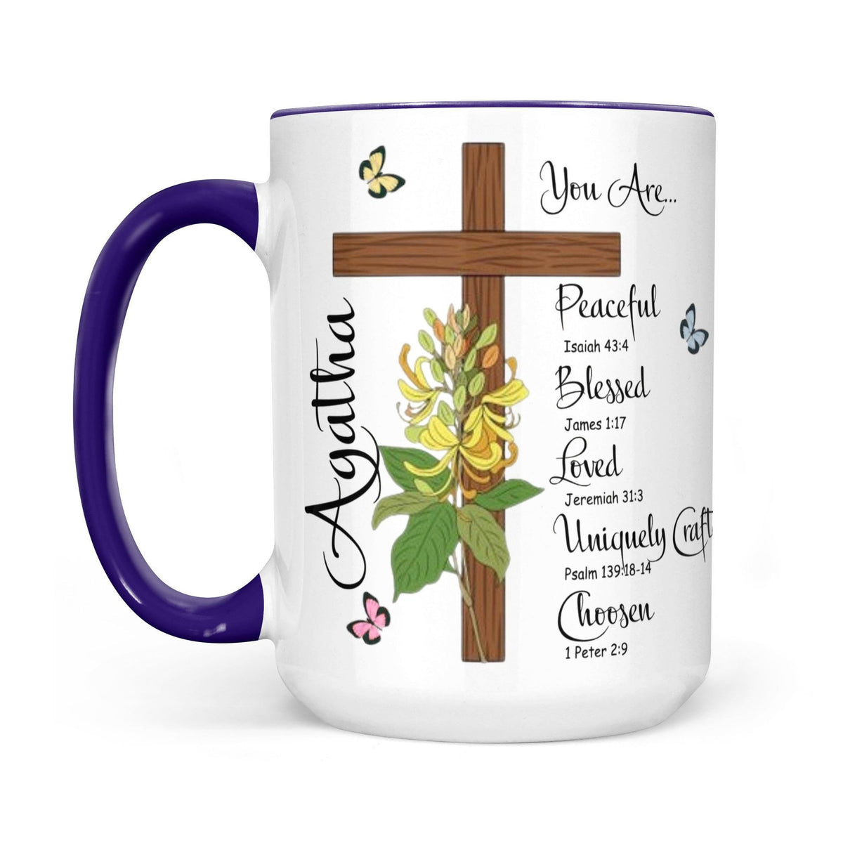 Personalized Christian Mug, Custom Name Birth Flower Cup, Bible Verse Gift, Faith Coffee Mug, Religious Gift for Her