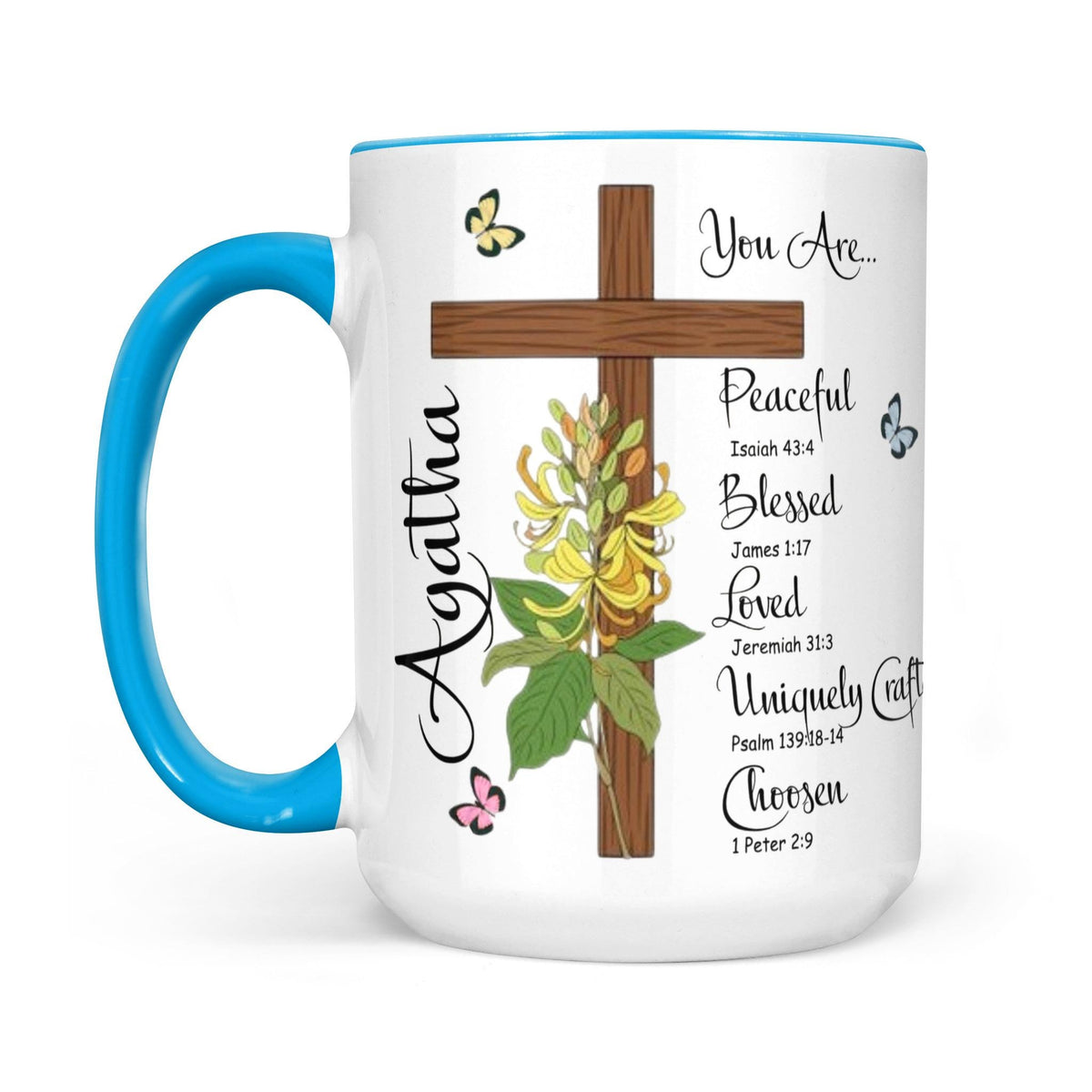 Personalized Christian Mug, Custom Name Birth Flower Cup, Bible Verse Gift, Faith Coffee Mug, Religious Gift for Her