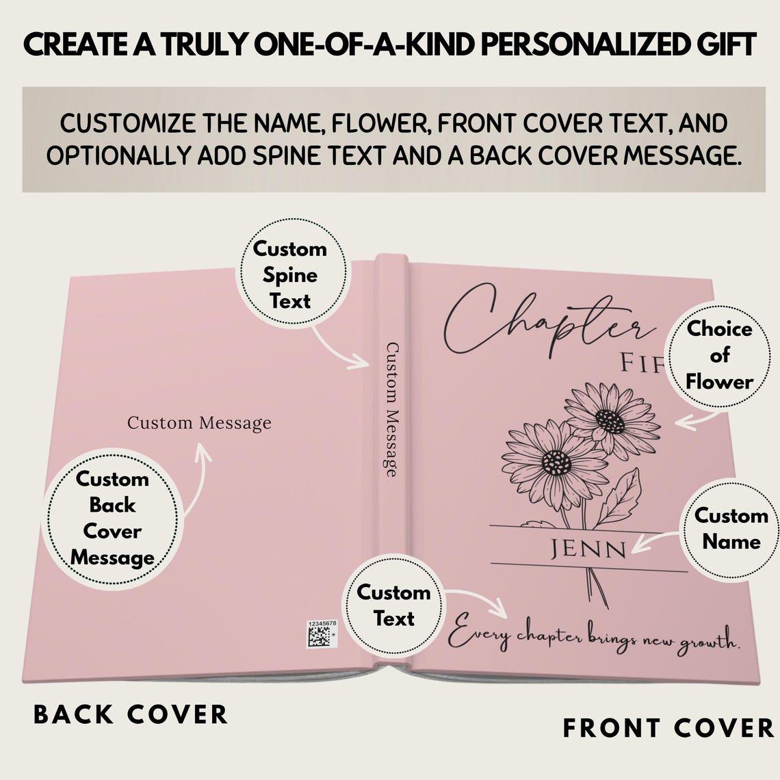 Personalized Birthday Flower Journal, Custom Age Chapter Notebook, Birth Month Flower Gratitude Journal, Name Gift for Her,