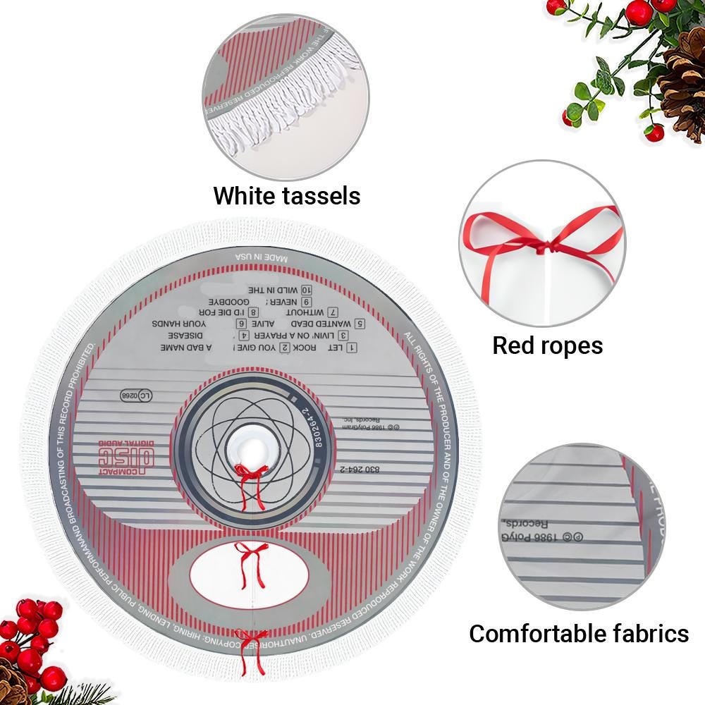 Personalized Vinyl Record Christmas Tree Skirt, Custom CD Music Mat , Rock Pop Hip Hop Gift for Music Lovers, Holiday Home Decor