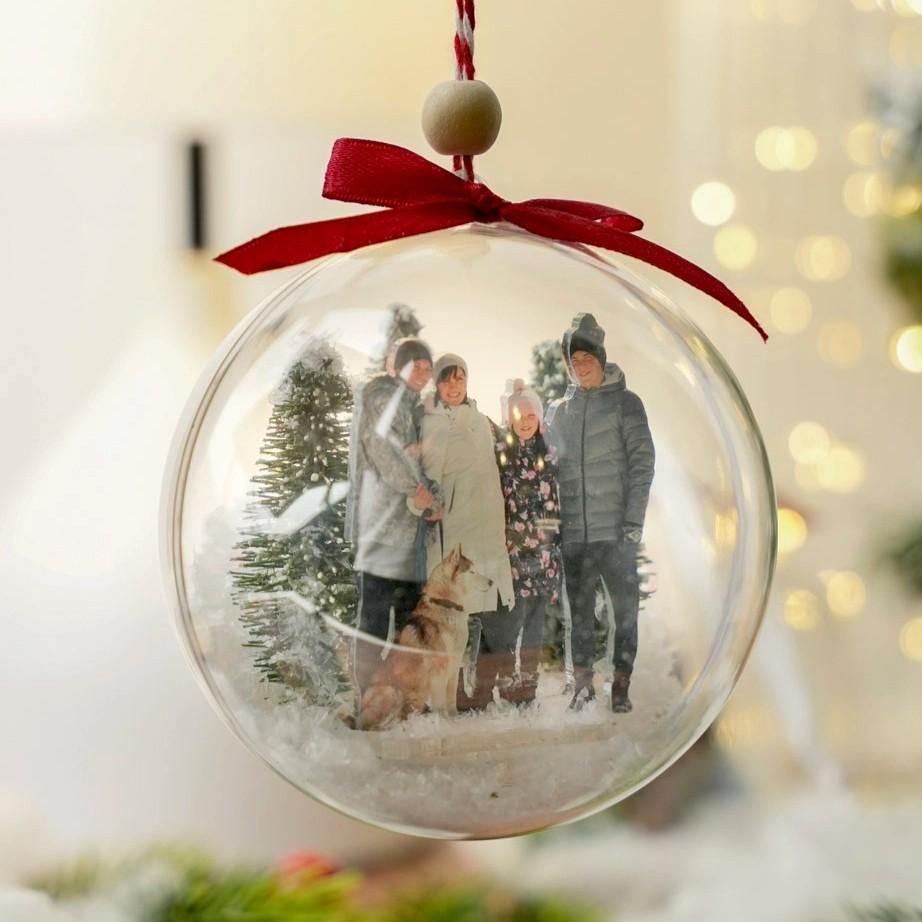 Personalized Photo Christmas Bauble, Custom Family Ornament, Clear Snow Globe Ornament, Christmas Keepsake Gift for Mom Dad Kids Grandparent