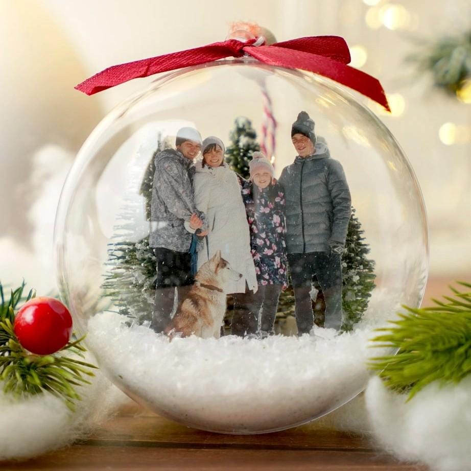 Personalized Photo Christmas Bauble, Custom Family Ornament, Clear Snow Globe Ornament, Christmas Keepsake Gift for Mom Dad Kids Grandparent