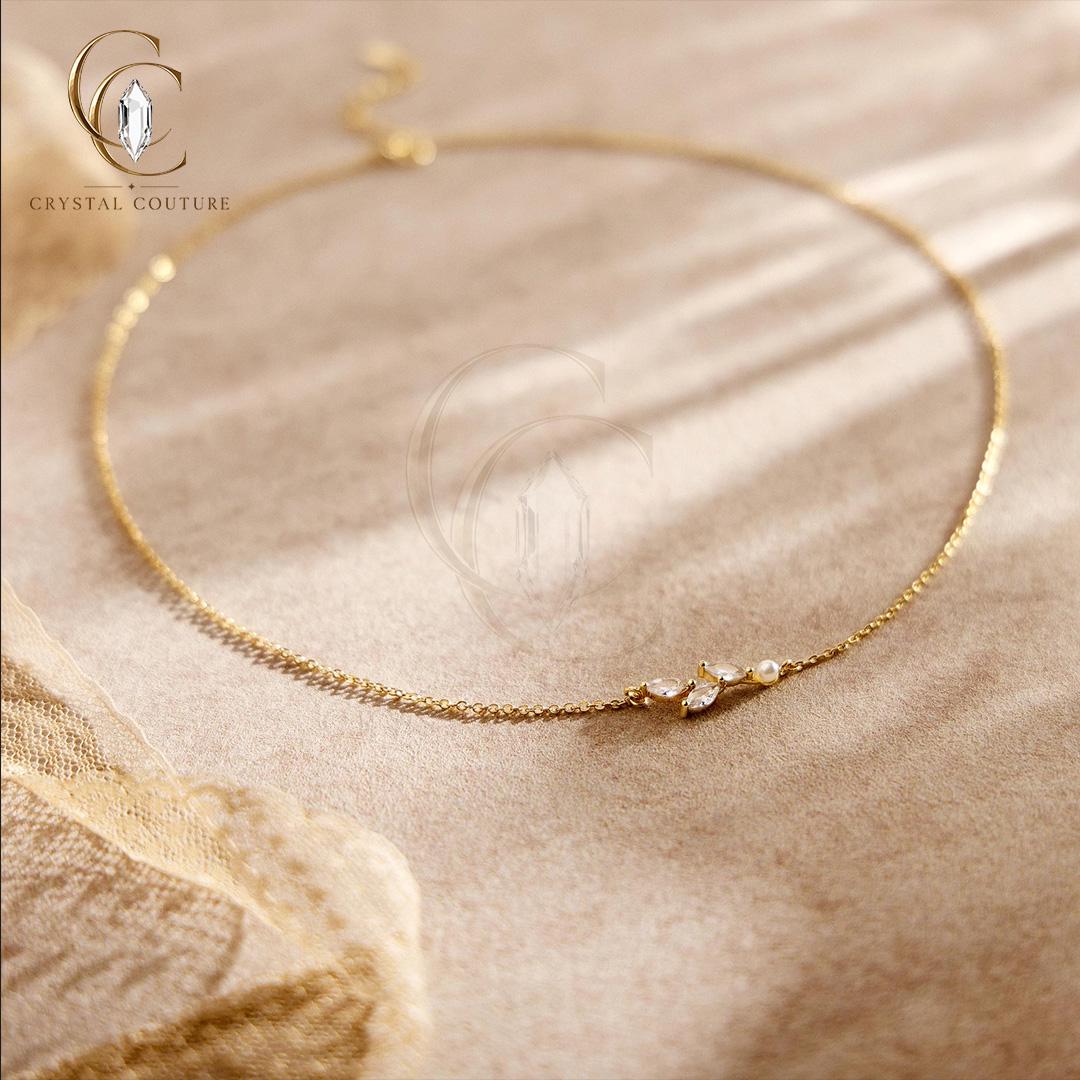 Graceful Leaf Necklace Solid Gold Lab Grown Diamond Moissanite Pearl Pendant Floral Bridal Luxury