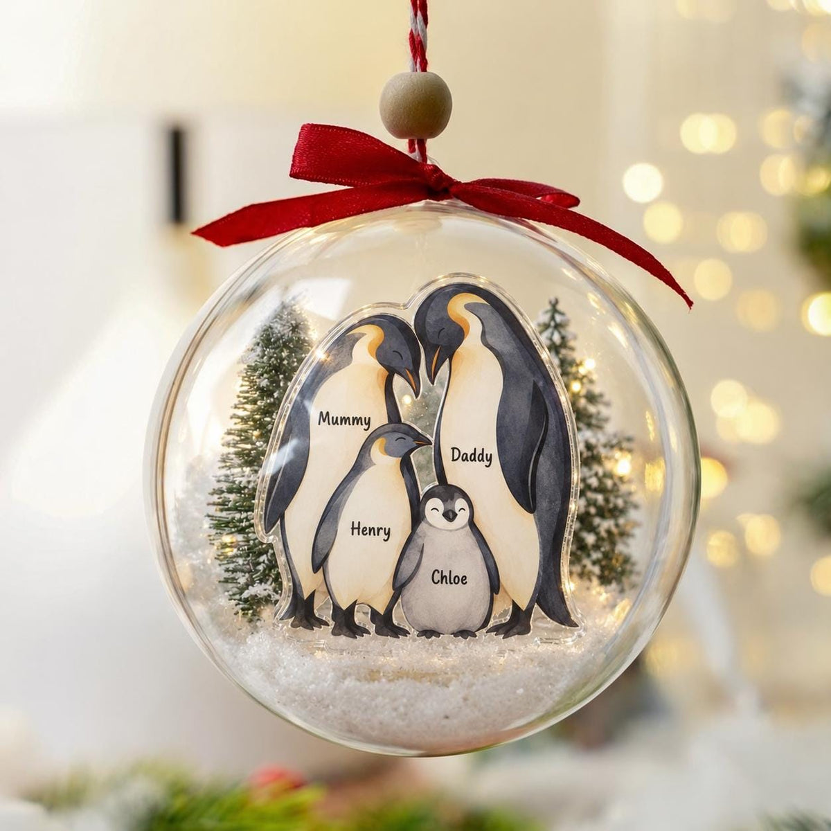 Personalized Penguin Family Christmas Bauble, Custom Name Snow Globe Ornament, 3D Family Keepsake Gift, Christmas Tree Decoration