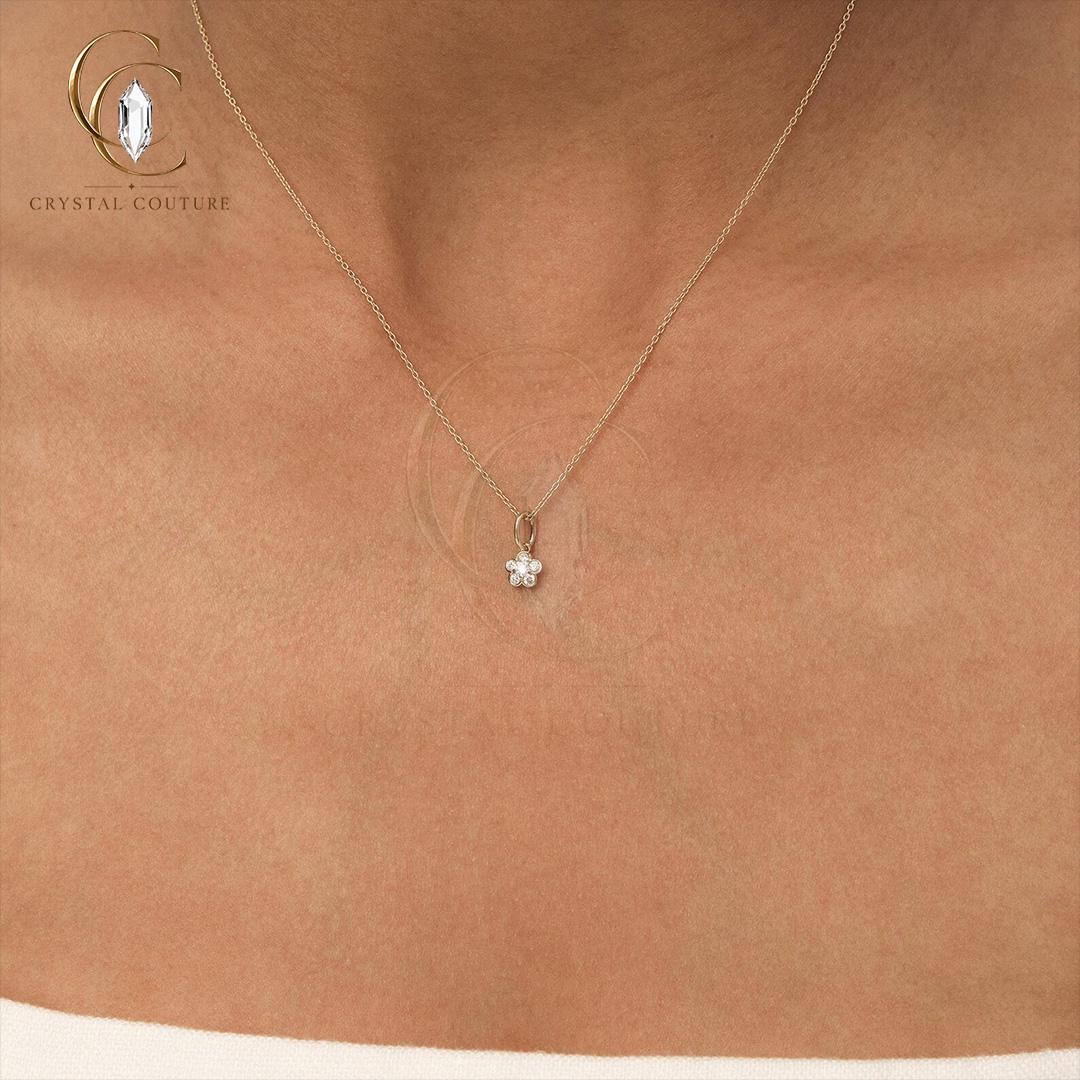 Blooming Floral Diamond Pendant Necklace Solid Gold Lab Grown Moissanite Dainty Fine Jewelry Women