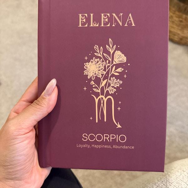 Custom Zodiac Birth Flower Journal, Virgo Leo Libra Personalized Notebook, Astrology Gift, Birthday Keepsake, Floral Zodiac Journal