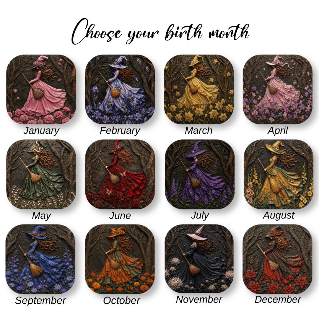 Personalized Birth Flower Witch Handbag, Custom Name Gothic Leather Purse, Halloween Gift for Women