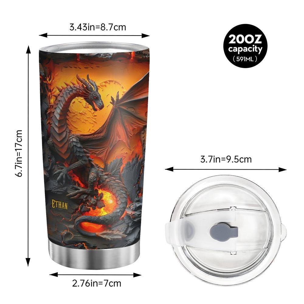 Personalized Dragon Tumbler, Fantasy RPG Coffee Cup, Dungeon Adventure Gift, Dragon Lover Drinkware, Nerd Gamer Gift