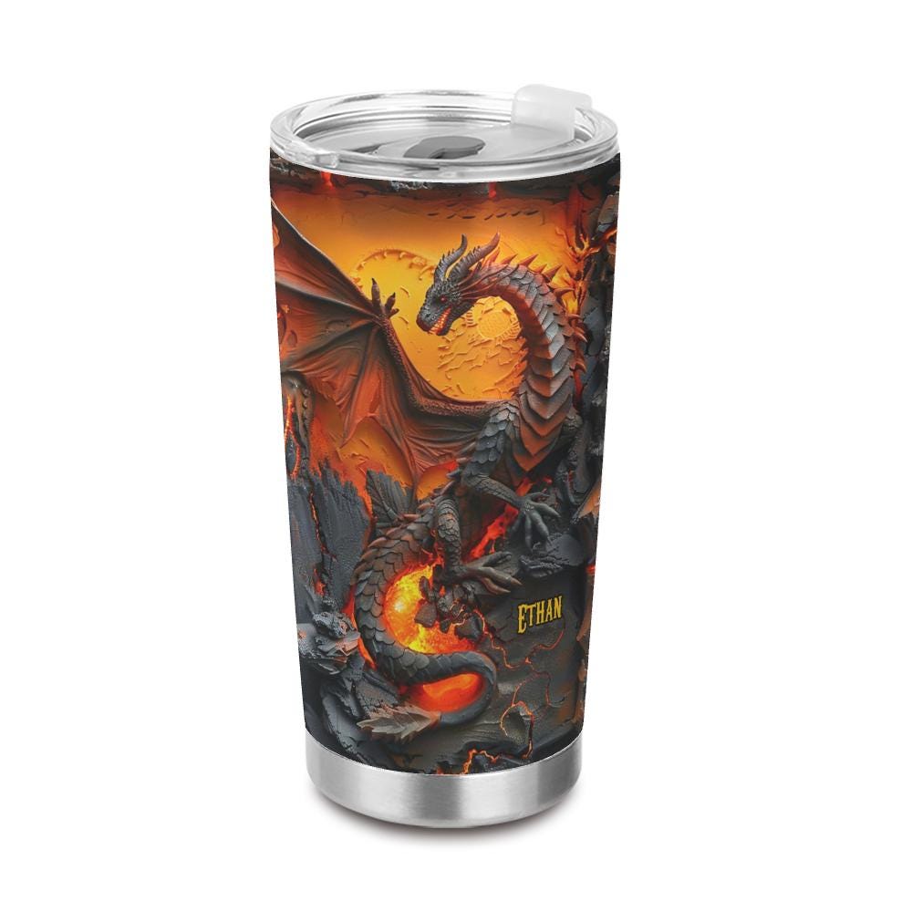 Personalized Dragon Tumbler, Fantasy RPG Coffee Cup, Dungeon Adventure Gift, Dragon Lover Drinkware, Nerd Gamer Gift