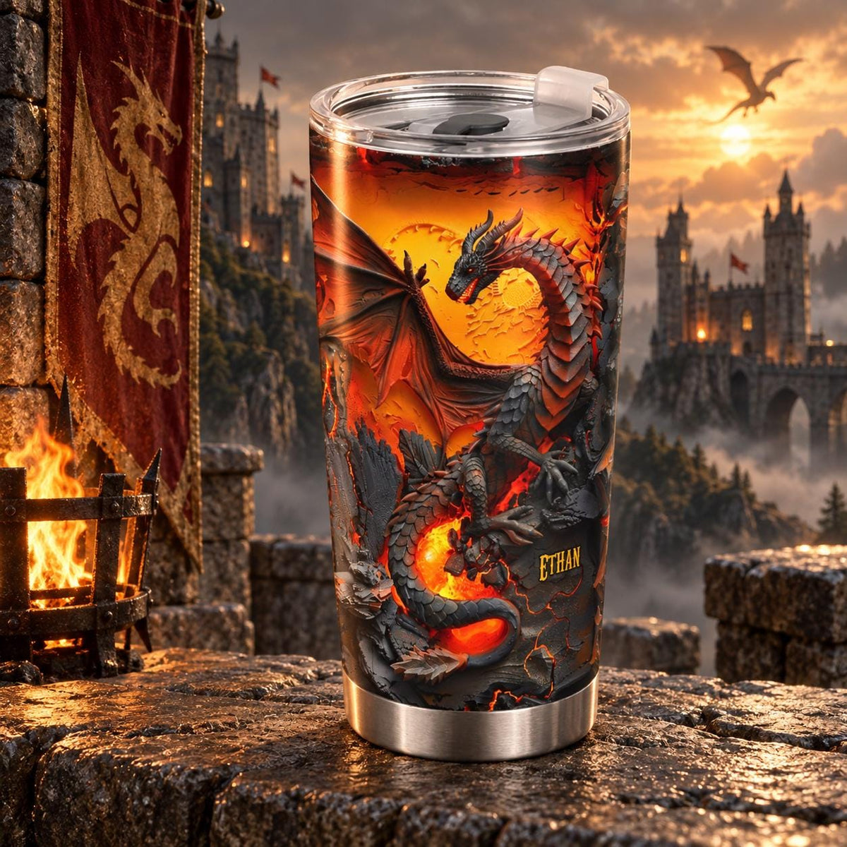 Personalized Dragon Tumbler, Fantasy RPG Coffee Cup, Dungeon Adventure Gift, Dragon Lover Drinkware, Nerd Gamer Gift