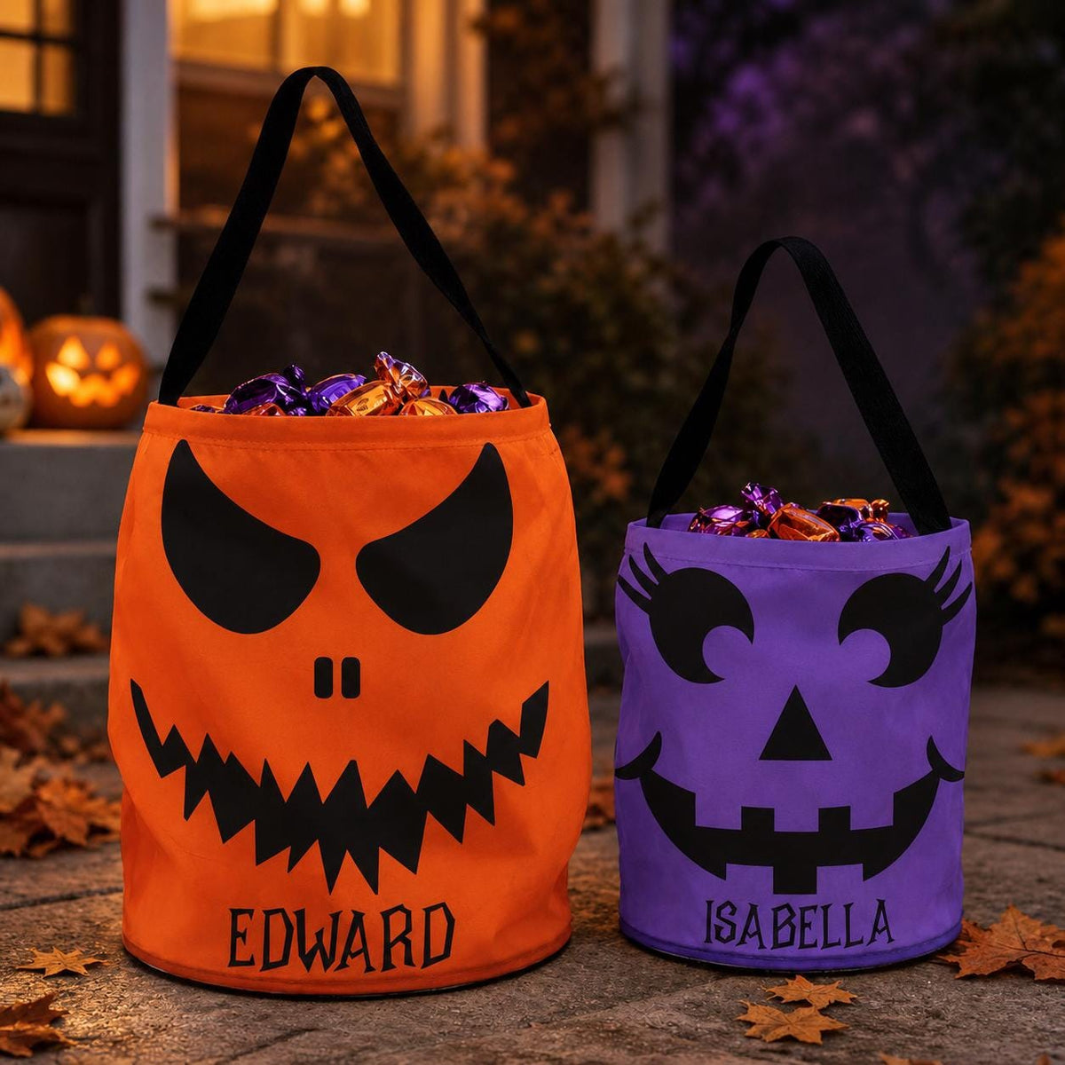 Personalized Trick or Treat Bag, Halloween Ghost Candy Bucket, Custom Name Halloween Basket, Pumpkin Face Treat Bag, Kids Halloween Gift