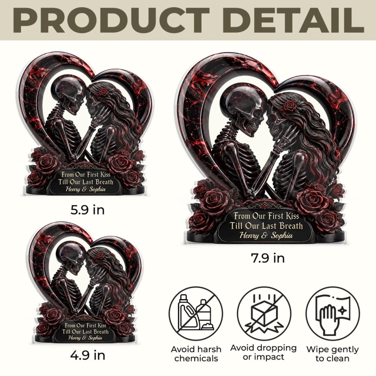 Personalized Gothic Skeleton Acrylic Plaque, Halloween Couple Decor, Dark Love Anniversary Gift, Wedding Gift for Couples