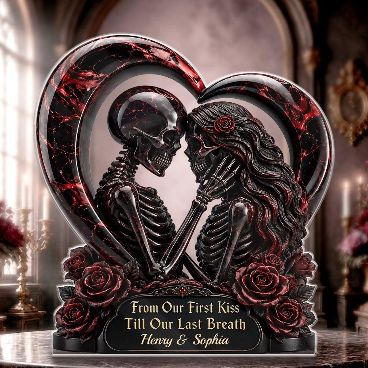 Personalized Gothic Skeleton Acrylic Plaque, Halloween Couple Decor, Dark Love Anniversary Gift, Wedding Gift for Couples