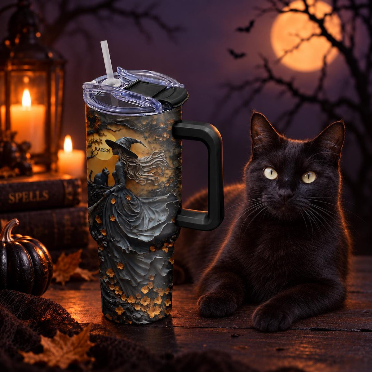 Beautiful Witch Halloween Personalized Witch 40Oz Tumbler, Wiccan Tumbler Oil Paint Effect Witchy Gifts Witchcraft Drinkware Gift for Pagan