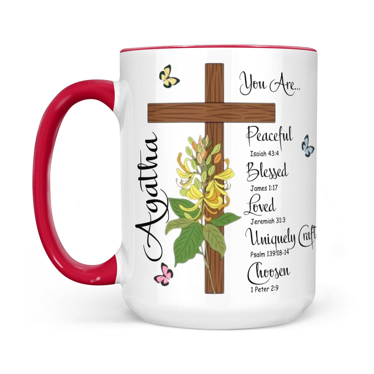 Personalized Christian Mug, Custom Name Birth Flower Cup, Bible Verse Gift, Faith Coffee Mug, Religious Gift for Her