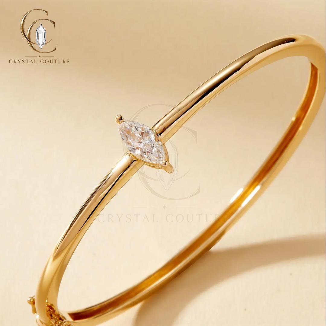 Solid Gold Open Bangle Lab Grown Diamond Floral Bracelet Wedding Jewelry Bridal Gift Women