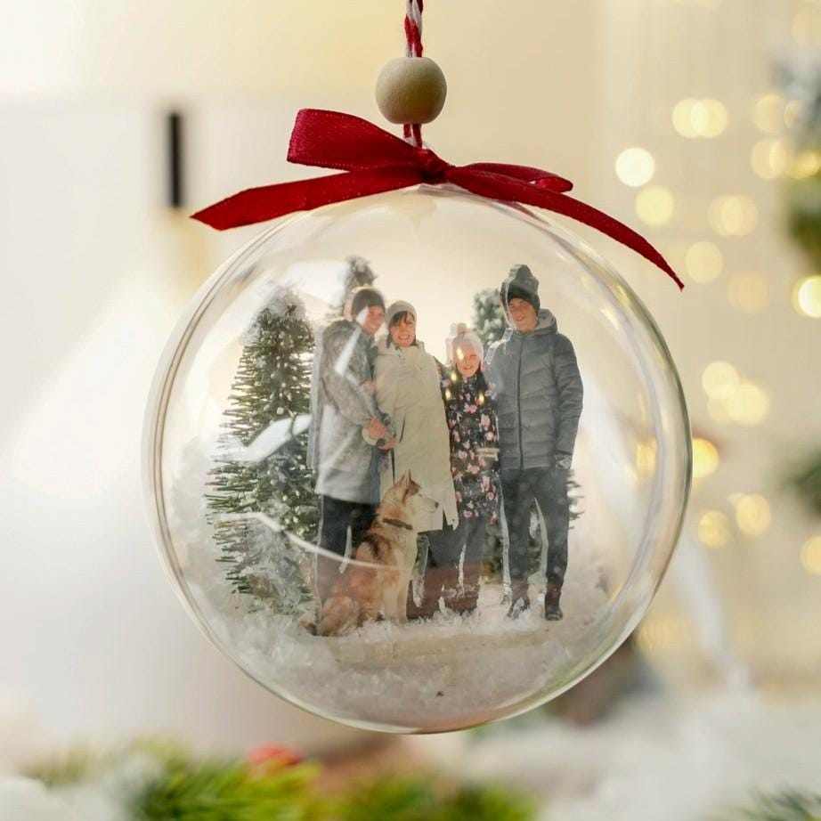 Personalized Photo Christmas Bauble, Custom Family Ornament, Clear Snow Globe Ornament, Christmas Keepsake Gift for Mom Dad Kids Grandparent