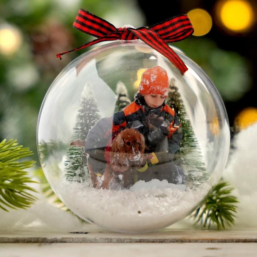 Personalized Photo Christmas Bauble, Custom Family Ornament, Clear Snow Globe Ornament, Christmas Keepsake Gift for Mom Dad Kids Grandparent