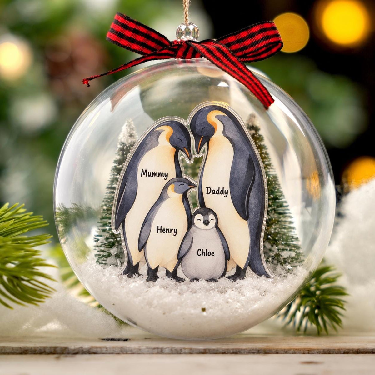 Personalized Penguin Family Christmas Bauble, Custom Name Snow Globe Ornament, 3D Family Keepsake Gift, Christmas Tree Decoration