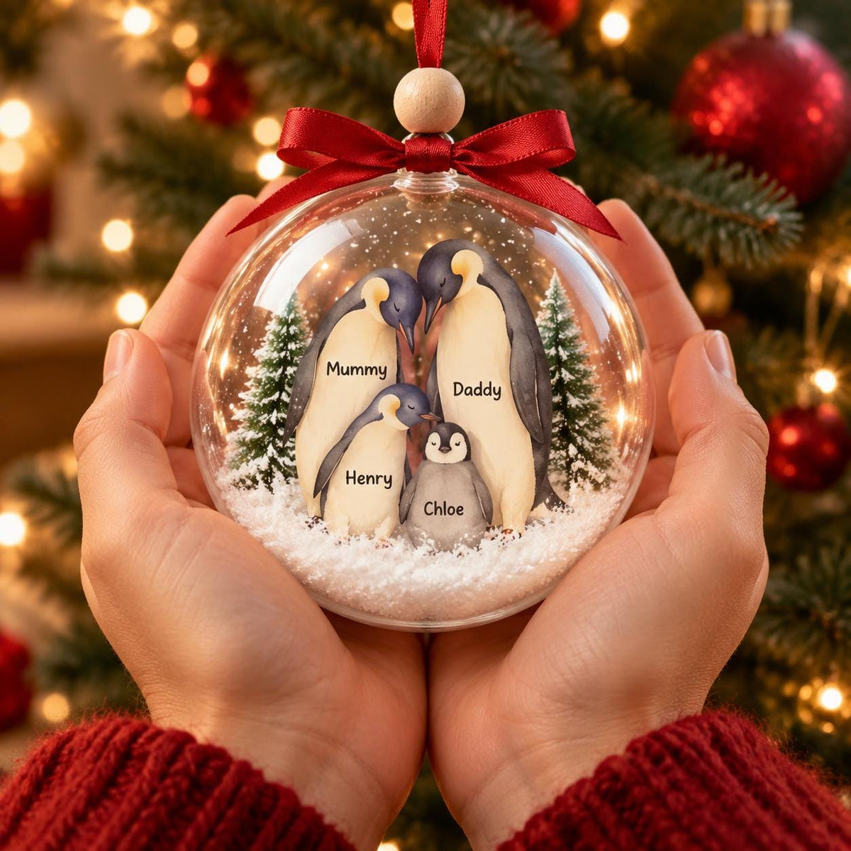 Personalized Penguin Family Christmas Bauble, Custom Name Snow Globe Ornament, 3D Family Keepsake Gift, Christmas Tree Decoration