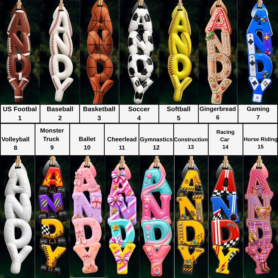 Personalized Sports Letter Ornament, Custom Name Christmas Decoration, Wooden Sports Gift for Kids, Athletes, Fans and Sports Lovers