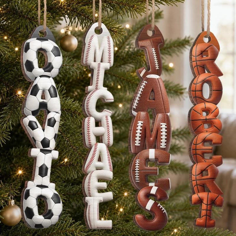 Personalized Sports Letter Ornament, Custom Name Christmas Decoration, Wooden Sports Gift for Kids, Athletes, Fans and Sports Lovers