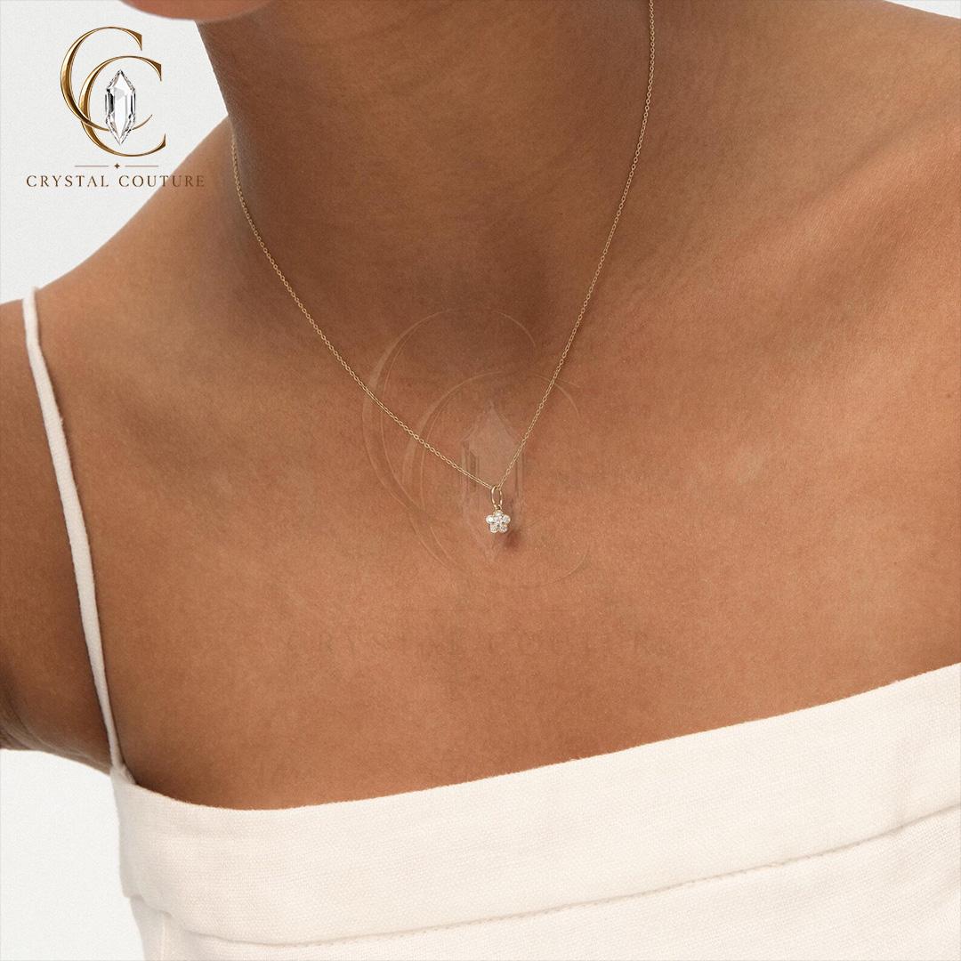 Blooming Floral Diamond Pendant Necklace Solid Gold Lab Grown Moissanite Dainty Fine Jewelry Women